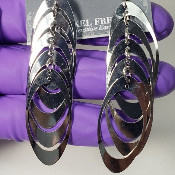 2/$30  Silver Tone 3.25" Hoops Cluster Design Drop Dangle Earrings -  Jewelry - Picture 5 of 8